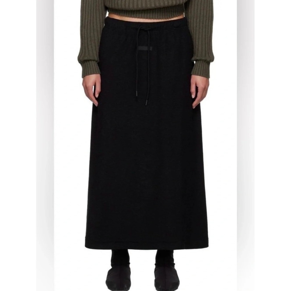 Fear of God Essentials Black Cotton Fleece Maxi Skirt XL Drawstring Logo